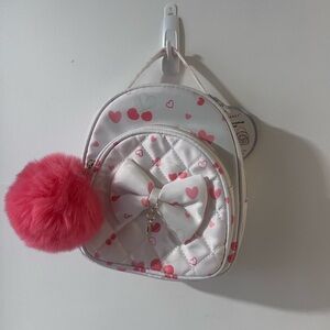 Under One Sky Heart Pattern Backpack with Pink Fluffy Charm